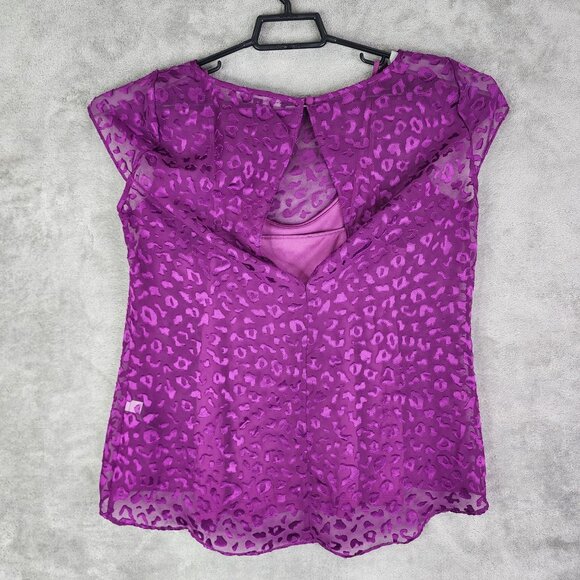 Women's 2pc WHBM Purple Leopard Burnout Sheer Overlay Blouse Top & under tank S - Picture 6 of 10
